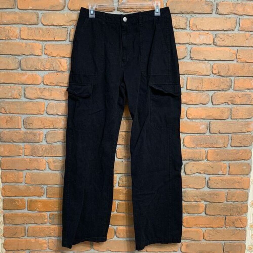 Zara Womens 8 Cargo Pants Black Wide Leg Utility Workwear Jeans Trouser Straight